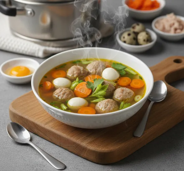 Sup Ayam Bakso Telur Puyuh